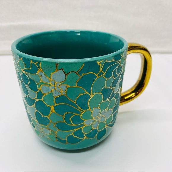 Thyme & Table Succulent Floral Turquoise Coffee Tea 12oz. Mug Stoneware AquaGold - Picture 5 of 9